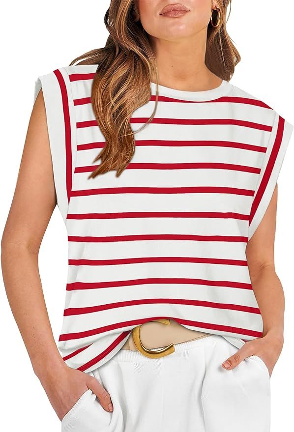 WIHOLL Cap Sleeve Tops for Women Summer Top Basic Tee Shirts Casual Tank Loose Fit 2024 Fashion | Amazon (US)