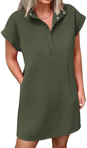 ANRABESS Women Summer Shirt Dress Casual Short Sleeve Henley Neck Mini Shift Tunic Dresses 2026 B... | Amazon (US)