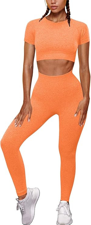 OYS Womens Yoga 2 Pieces Workout Outfits Seamless High Waist Leggings Sports Crop Top Running Clo... | Amazon (US)