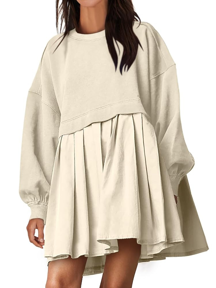 ANRABESS Women Sweatshirts Dress Oversized Long Sleeve Patchwork Casual Loose Pleated Pullover Mi... | Amazon (US)