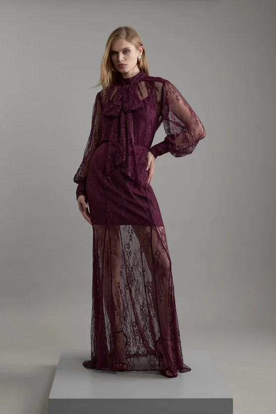 Tall Sheer Lace Godet Woven Midi Skirt | Karen Millen US