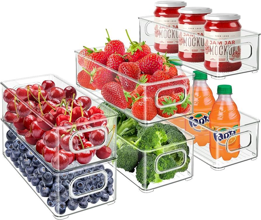 EOBUJOL Set Of 6 Plastic Refrigerator Organizer Bins, Clear Stackable Food Storage Bins For Fridg... | Amazon (US)