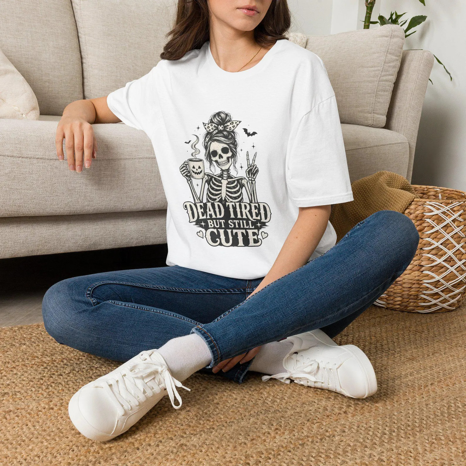 Dead Tired But Still Cute Skull Tee | Halloween Skeleton Coffee Shirt | Etsy (Global)