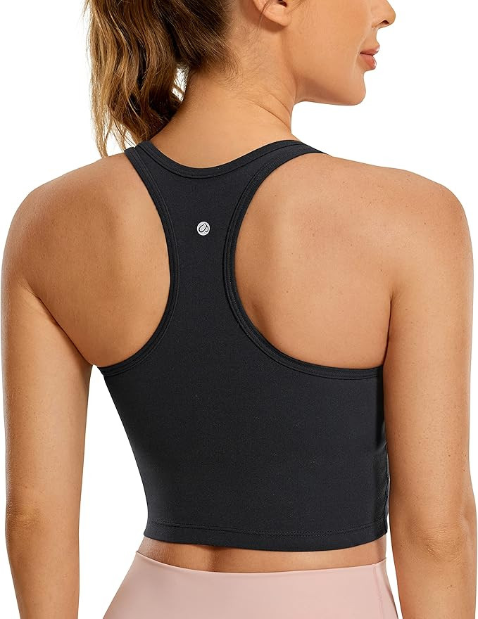 CRZ YOGA Butterluxe Racerback Crop Tank Tops for Women - Padded Y-Back Longline Sports Bras Scoop... | Amazon (US)