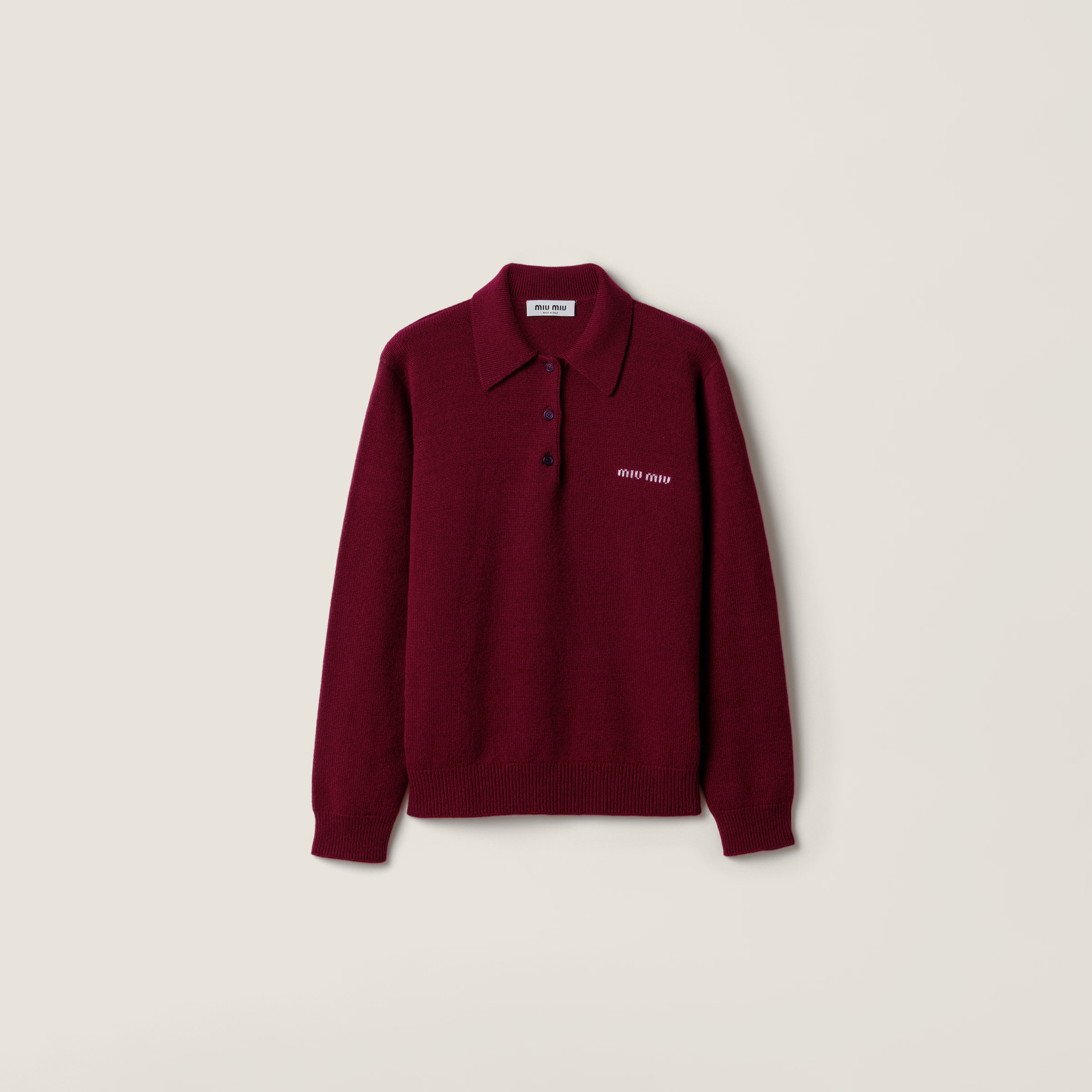 Amaranth Red/maize Yellow Cashmere Polo Sweater | Miu Miu | Miu Miu INT