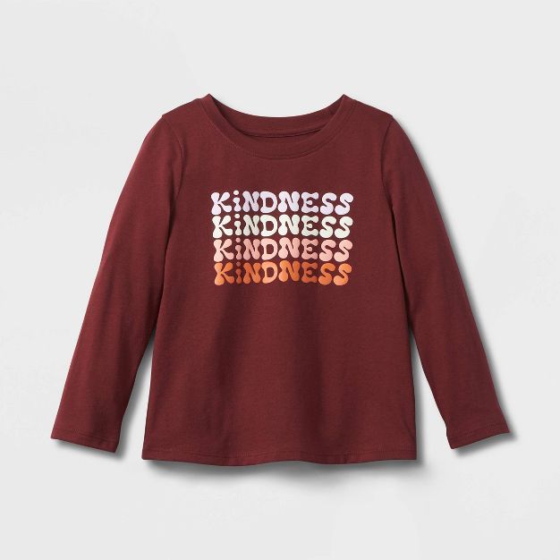 Toddler Girls' 'Kindness' Long Sleeve Graphic T-Shirt - Cat & Jack™ Burgundy | Target