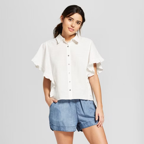 Women's Ruffle Sleeve Button-Down Shirt - Universal Thread™ | Target