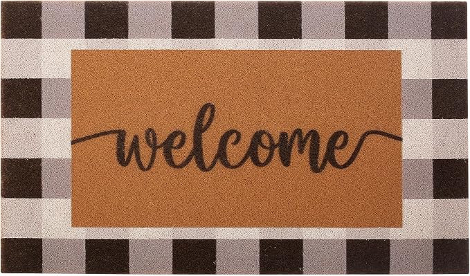 Dripykiaa Welcome Door Mat for Front Door, Buffalo Plaid Rug, 30" x 17", Black and Gray | Amazon (US)