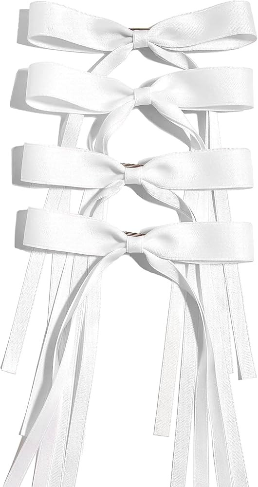 Ayesha Hair Bows Clips Ribbon Bowknot with Long Tail 4pcs White Hair Bows Barrettes Hair Accessor... | Amazon (US)