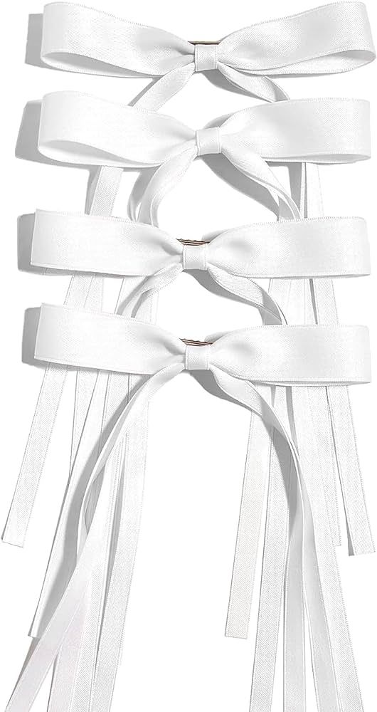 Ayesha Hair Bows Clips Ribbon Bowknot with Long Tail 4pcs White Hair Bows Barrettes Hair Accessor... | Amazon (US)