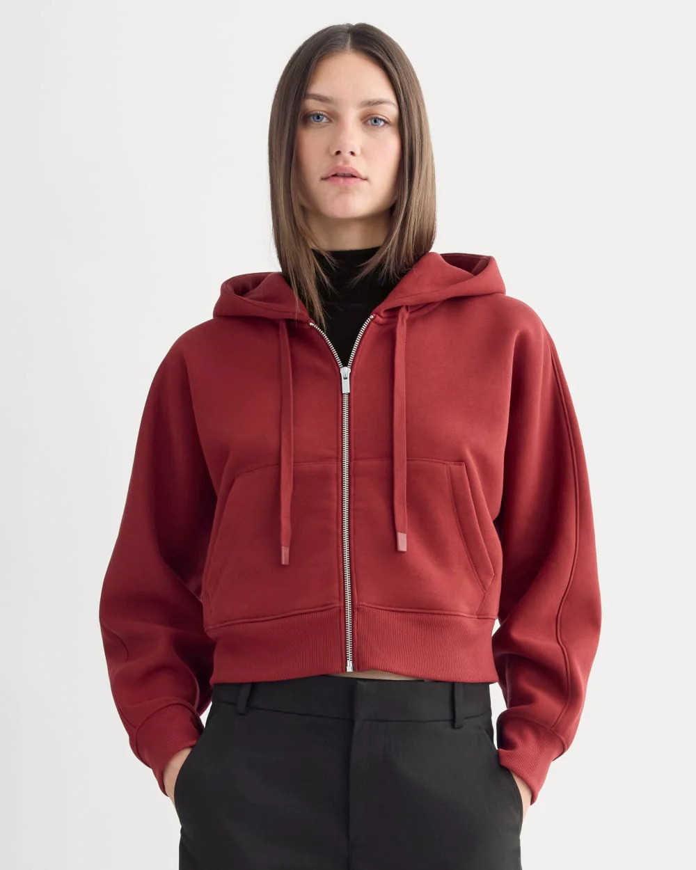 Luxe Fleece Full-Zip Cropped Hoodie | Merlot | Everlane
