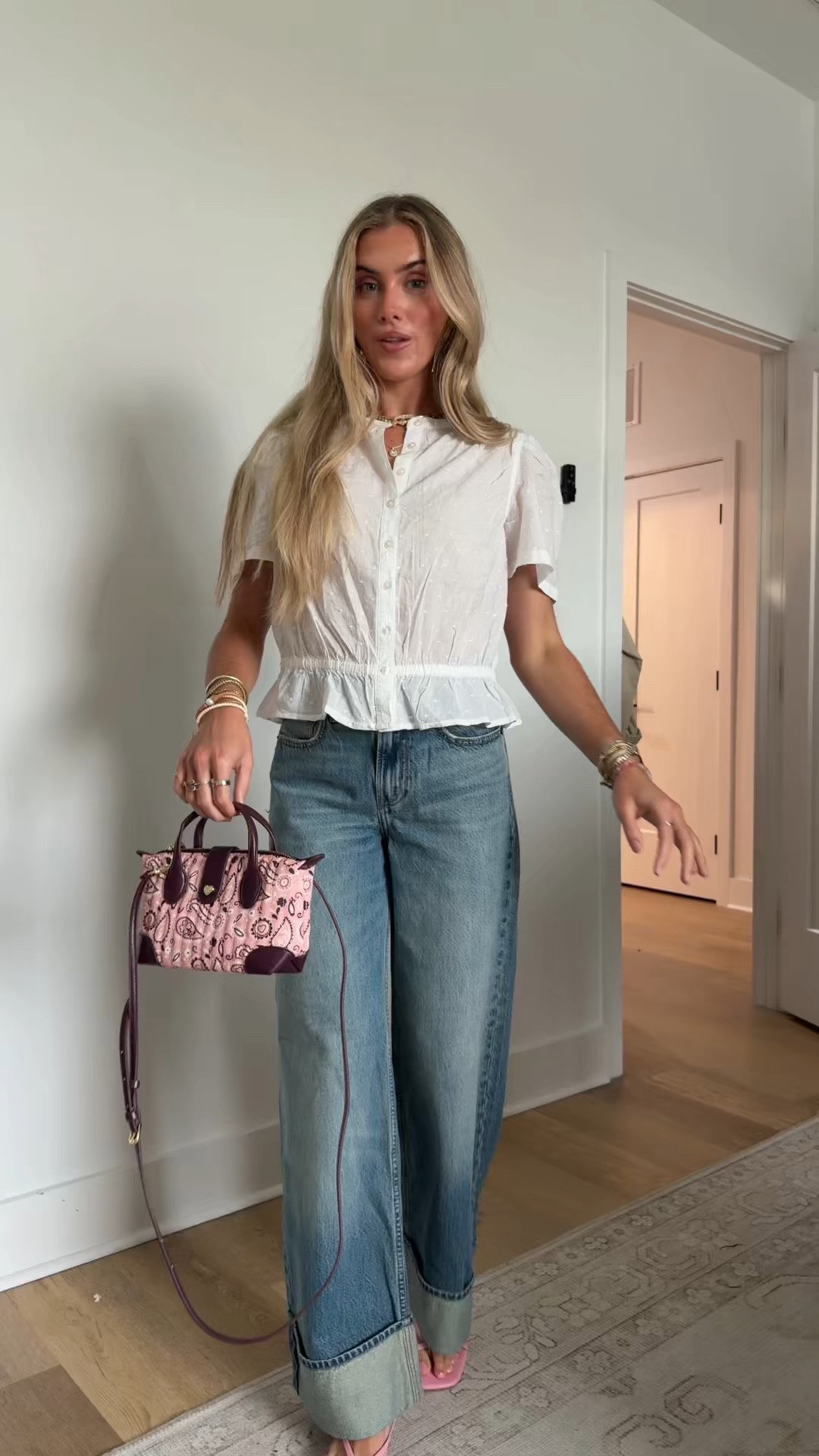Outfit for dinner with my parents! Broke out all the new goodies like my new purse from @stoneyclover it is precious from their new western collection. I am wearing my new gap size xs Button-Front Crop Peplum Top paired with my @abercrombie high rise wide leg jeans. My heels are the perfect pink to match from Amazon (dream pairs)

#LTKootd #LTKdayinmylife #LTKSeasonal