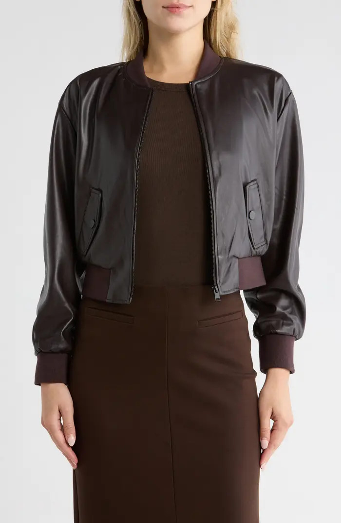 Cropped Faux Leather Bomber Jacket | Nordstrom Rack