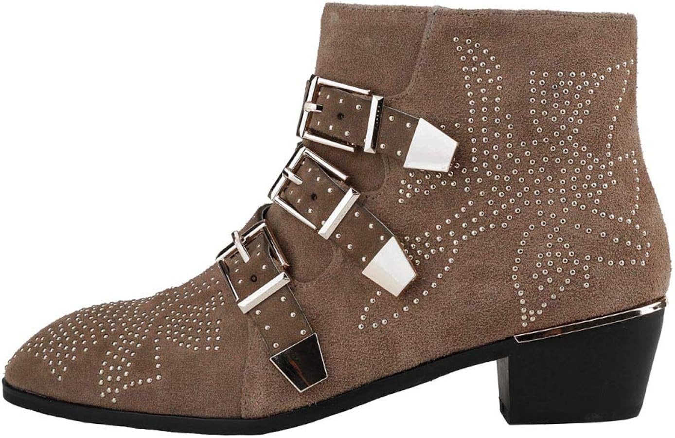 Arqa Women's Studded Ankle Boots Leather Multiple Buckle Chunky Heel Booties Almond Toe Zipper Pu... | Amazon (US)
