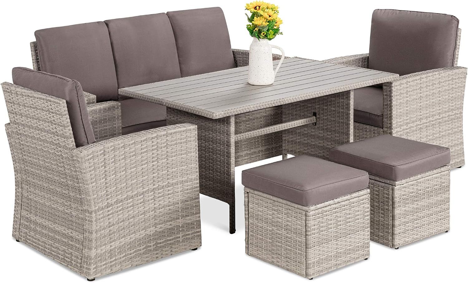 Best Choice Products 7-Seater Conversation Wicker Sofa Dining Table, Outdoor Patio Furniture Set ... | Amazon (US)