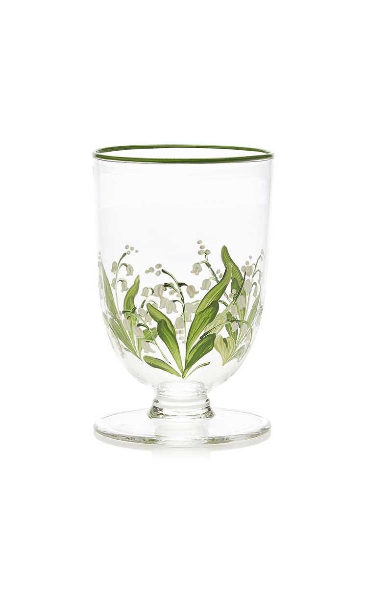 Hand-Painted Lily of The Valley Footed Glass Tumbler | Moda Operandi (Global)