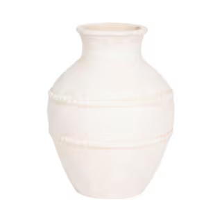 Liv & Skye 14 in. Ivory Pottery Round Decorative Vase 20751-02 - The Home Depot | The Home Depot