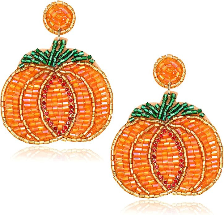 CEALXHENY Halloween Earrings Beaded Boo Earrings for Women Spooky Ghost Pumpkin Drop Dangle Earri... | Amazon (US)