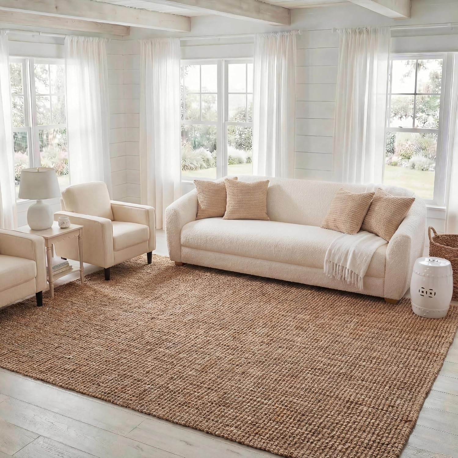 SAFAVIEH Natural Fiber Area Rug 8x10, Jute Knotted Large Natural NF447A | Amazon (US)