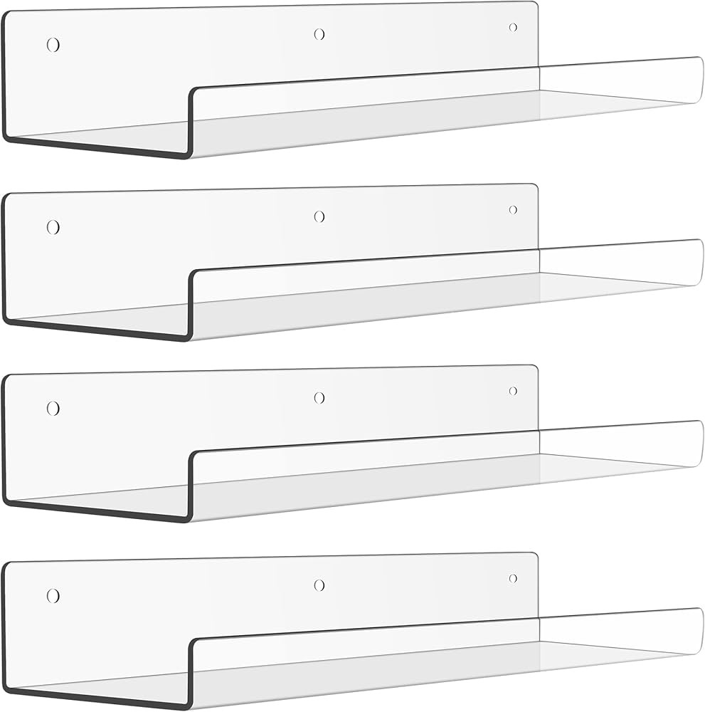 upsimples Clear Acrylic Shelves for Storage, 15" Floating Shelves Wall Mounted for Kids Bookshelf... | Amazon (US)