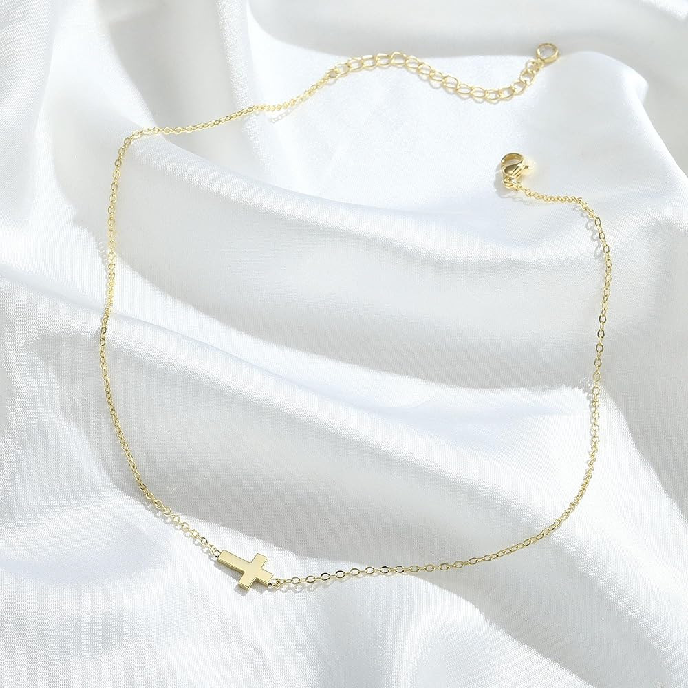 MONOZO Cross Necklace for Women - 14K Gold Plated Cross Necklace Layered Gold Cross Necklace Tiny... | Amazon (US)