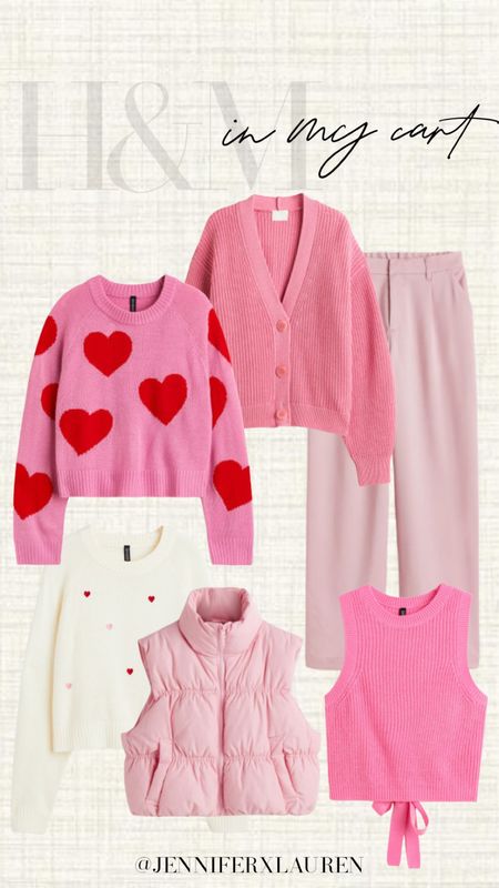 H&M new arrivals. Valentine’s Day outfit. Pink sweater. Pink puffer vest. Heart sweater. Embroidered hearts. Valentines outfits. Galentines outfits  

#LTKunder50 #LTKstyletip #LTKSeasonal