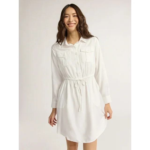 Time and Tru Women’s Soft Chambray Utility Shirt Dress, Sizes XS-XXXL | Walmart (US)