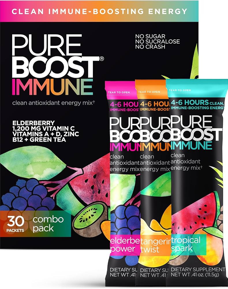 Pureboost Immune Clean Energy Drink Mix: Immunity Supplement with Elderberry, 1200 mg Vitamin C, ... | Amazon (US)