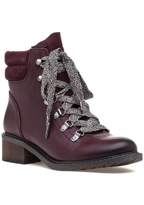 Darrah Lace Up Boot Wine Leather/Suede | Jildor Shoes