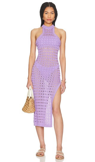 Magdalena High Slit Midi Dress in Purple | Revolve Clothing (Global)