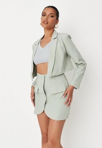 Sage Co Ord Button Front Tailored Mini Skirt | Missguided (UK & IE)