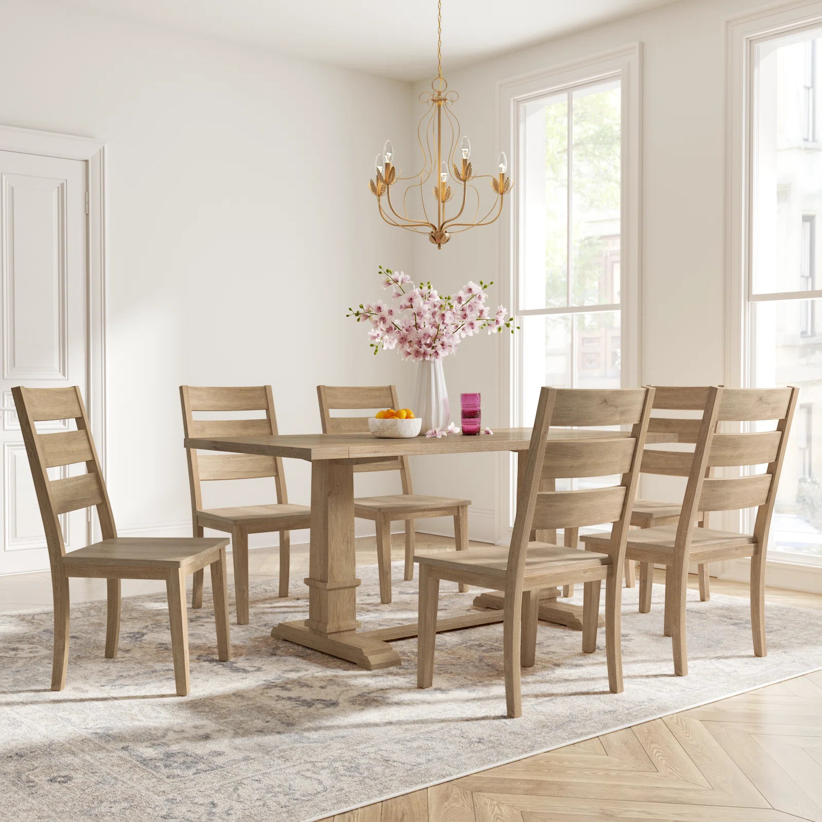 Hudson Trestle Dining Table with Solid Wood Chairs | Wayfair North America