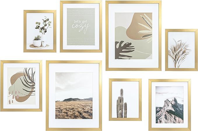 ArtbyHannah 8 Pack Modern Gallery Wall Frame Set Decorative Art Prints with Gold Picture Frame Co... | Amazon (US)