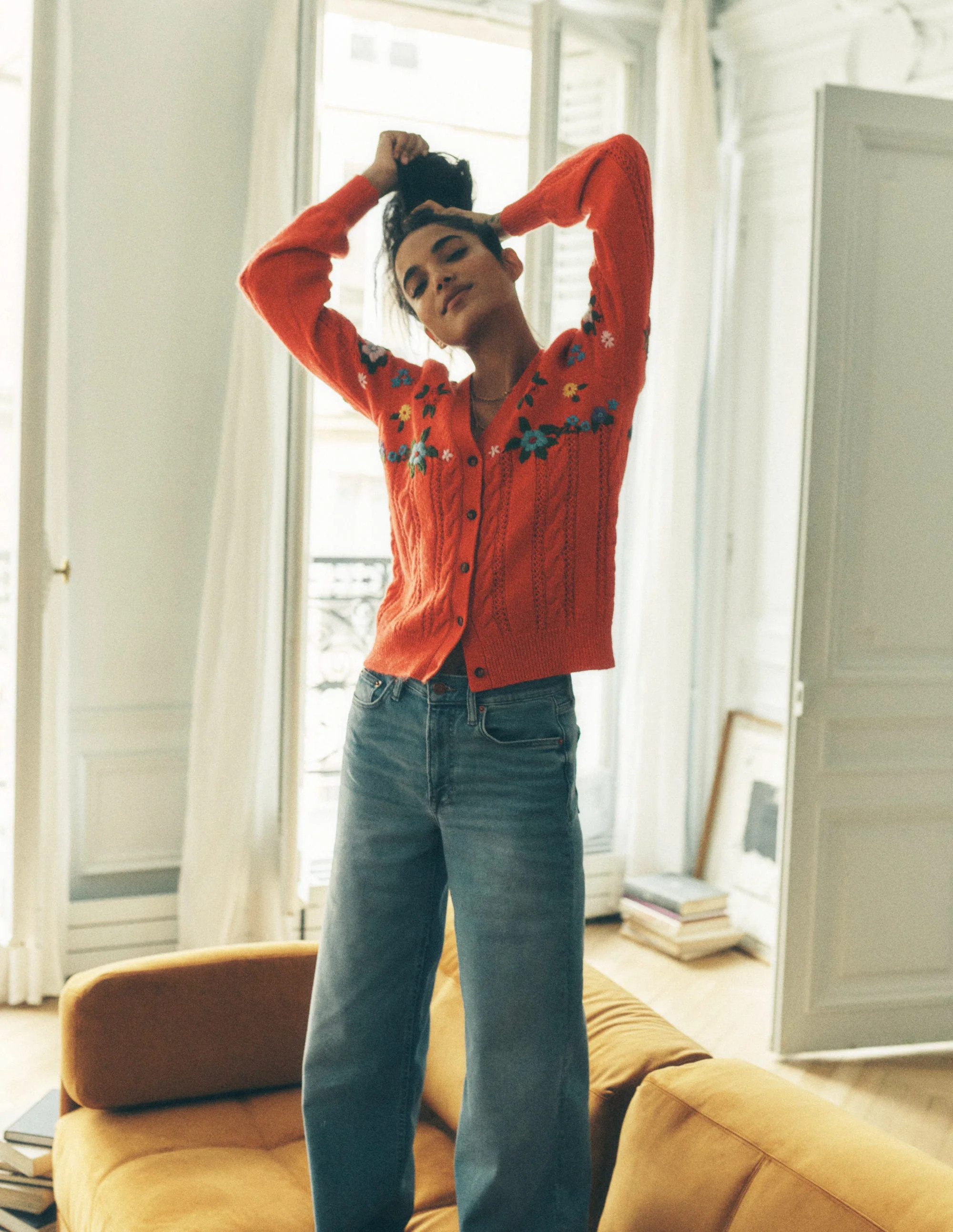 Fluffy Embroidered Cardigan-Firecracker Red | Boden (US)