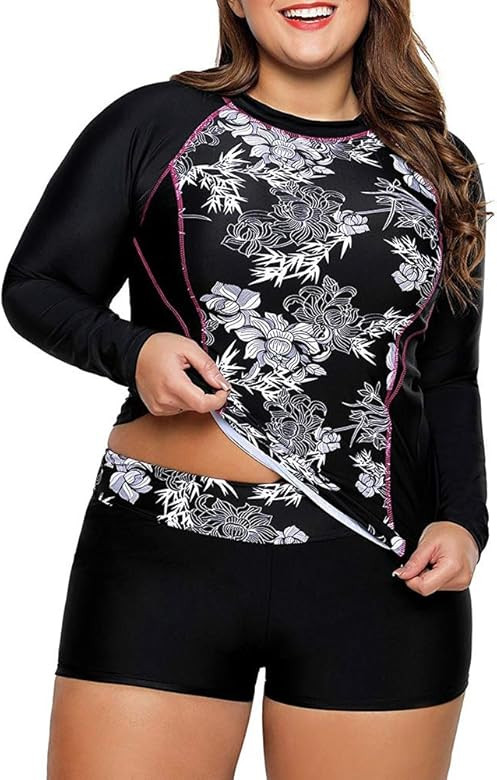 LALAGEN Women's Long Sleeve Sun Protection Rashguard Swimwear Athletic Tankini | Amazon (US)