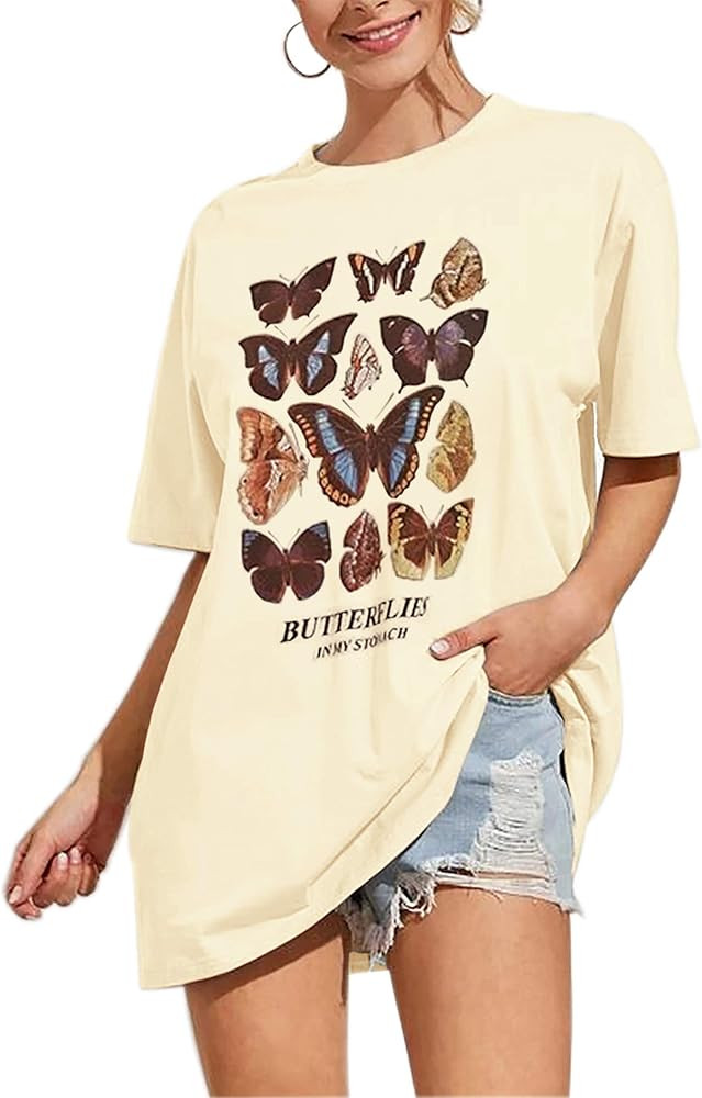 Meladyan Women’s Oversize Graphic Printed Loose Tee Short Sleeve Round Neck Loose Tshirt Tops | Amazon (US)