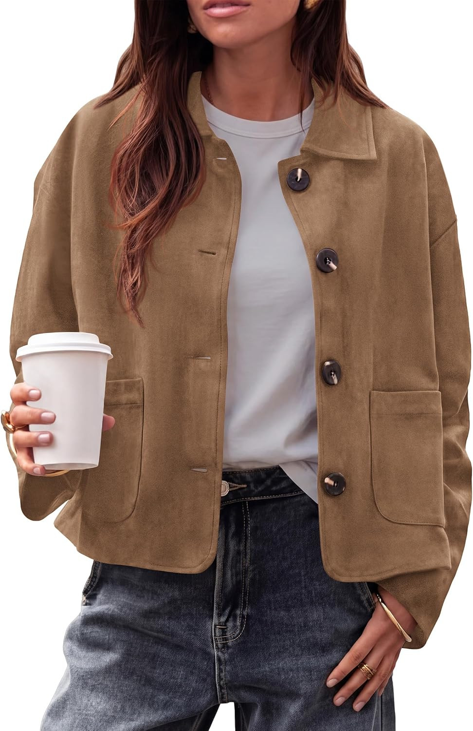 PRETTYGARDEN Faux Suede Casual Cropped Fall Jacket for Women Trendy 2026 | Amazon (US)