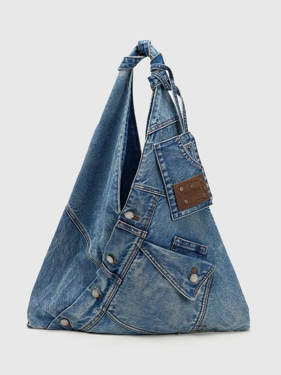 Knot Handles Patchwork Denim Shoulder Bag | Urban Revivo