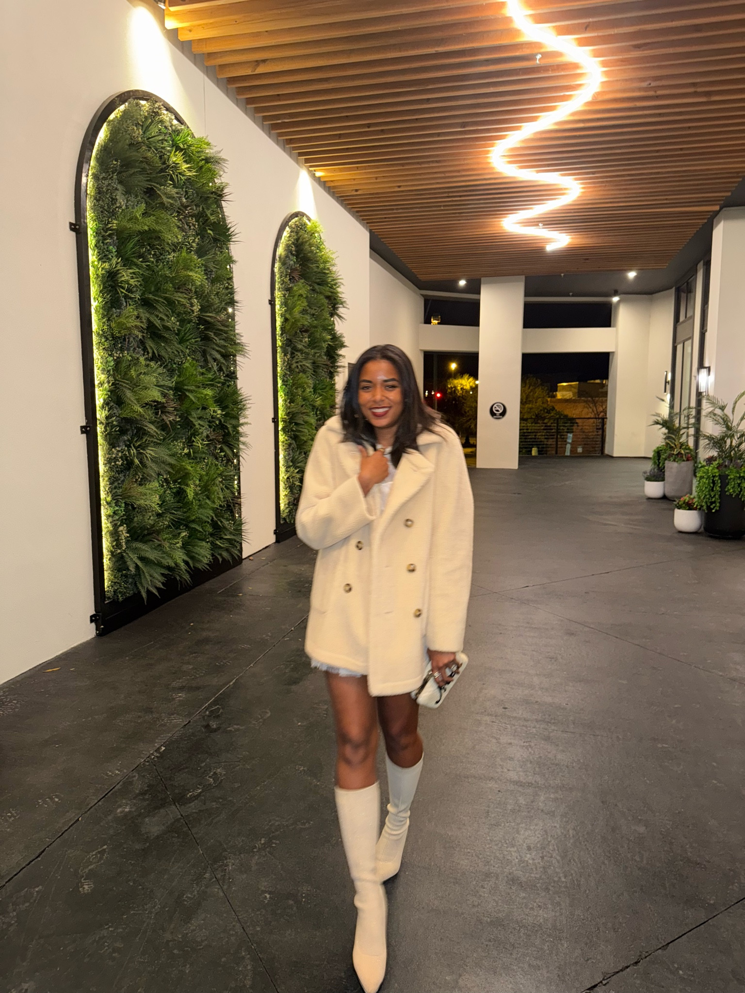J. McLaughlin, all white outfit, holiday outfit inspo, fur coat, cozy winter outfit, knee-high boots