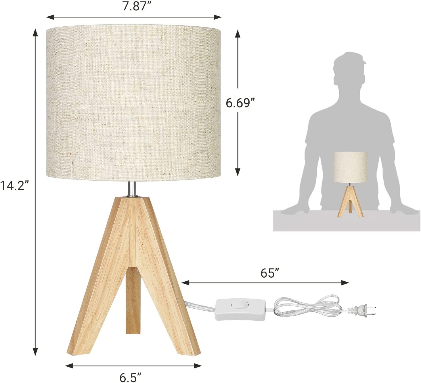 EDISHINE Bedside Lamps Set of 2, Wood Bedside Table Lamp, Tripod Desk Lamp with Beige Linen Lamps... | Amazon (UK)