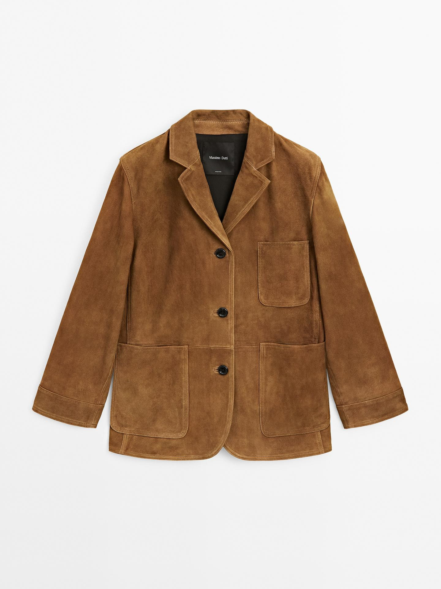 Suede leather blazer with pockets | Massimo Dutti US