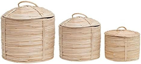 Creative Co-op Hand-Woven Grass & Date Leaf Lids, Set of 3 Basket, Natural, 3 | Amazon (US)