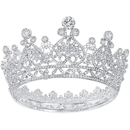SWEETV Full Round Tiaras and Crowns for Women, Wedding Tiara for Bride, Crystal Queen Crown for Page | Amazon (US)