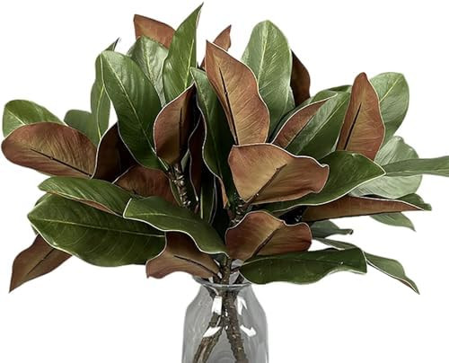 6Pcs Faux Magnolia Leaves with Stems Artificial Greenery Stems Faux Magnolia Leaf Branches Fake G... | Amazon (US)