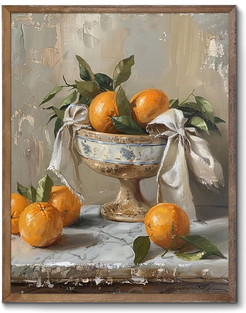 XOCUUI Farmhouse Still Life Picture Living Room - Rustic Vintage Decor for Bedroom - Tangerine Or... | Amazon (US)