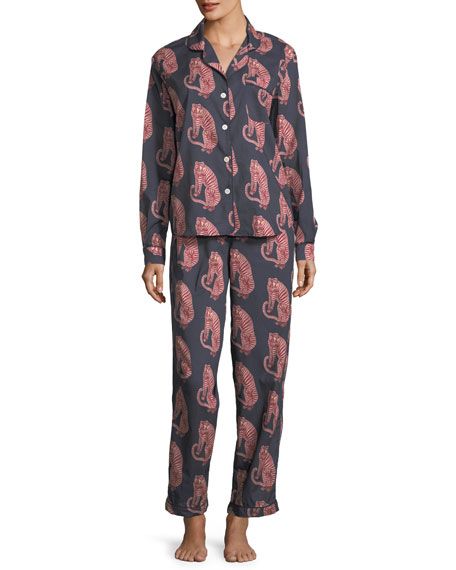 Desmond & Dempsey Tiger-Print Classic Pajama Set | Neiman Marcus