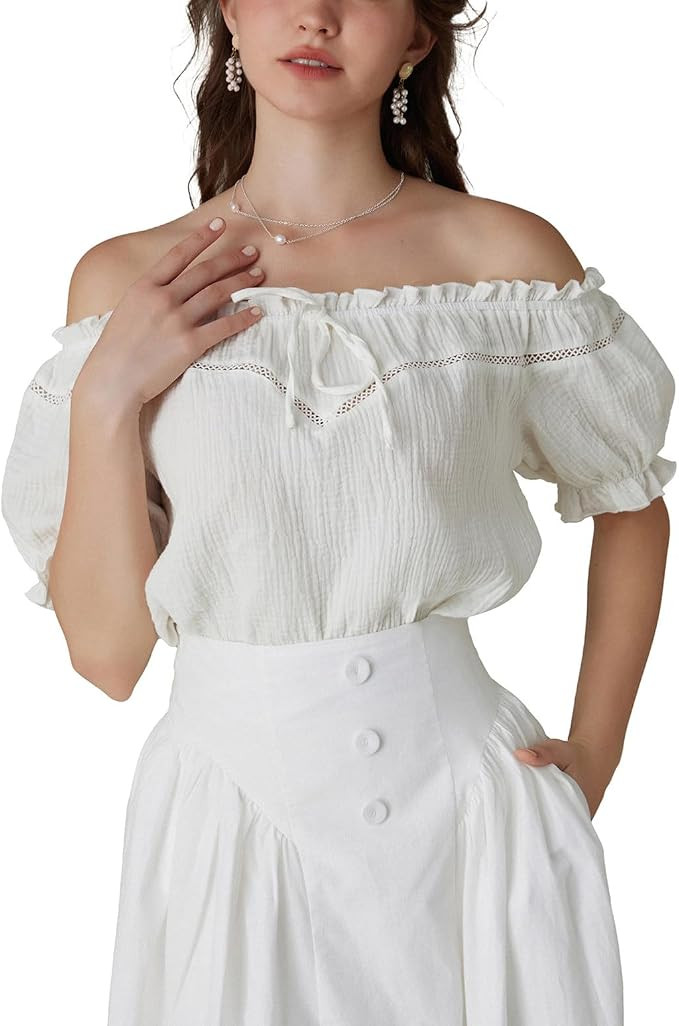 Scarlet Darkness Peasant Blouse for Women Off Shoulder Cotton Summer Tops | Puff Sleeve, Casual L... | Amazon (US)