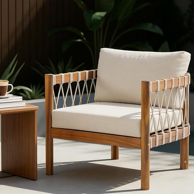 Christopher Knight Home Coastal Haven Acacia Wood Lounge Chair Outdoor with Removable Cushion, Wo... | Amazon (US)
