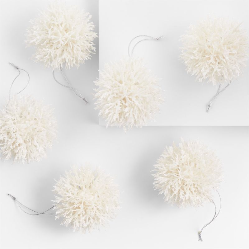 White Glitter Coral Cluster Christmas Tree Ornaments, Set of 6 | Crate & Barrel | Crate & Barrel