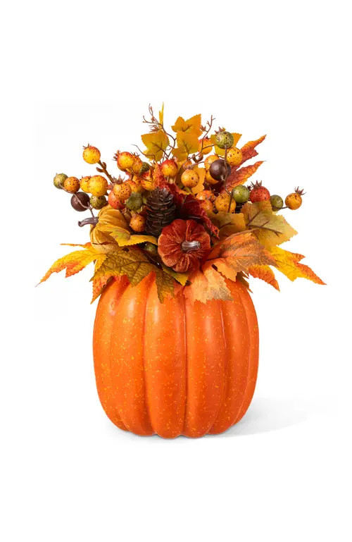Glitzhome 15"H Fall Velvet Pumpkin, Pinecone & Berry Centerpiece Table Decor in Orange at Nordstrom | Nordstrom